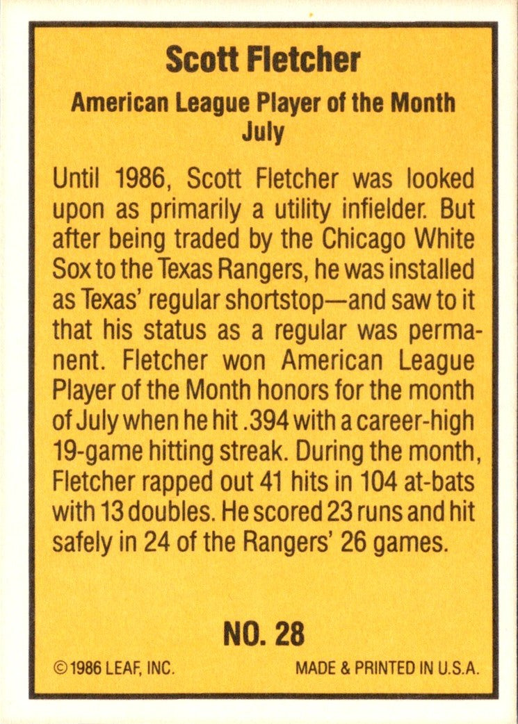 1986 Donruss Highlights Scott Fletcher