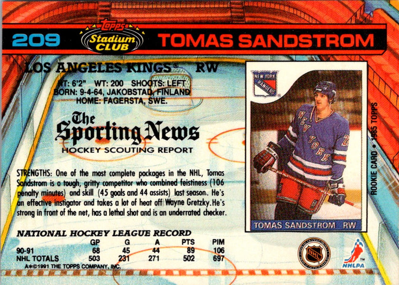 1991 Stadium Club Tomas Sandstrom