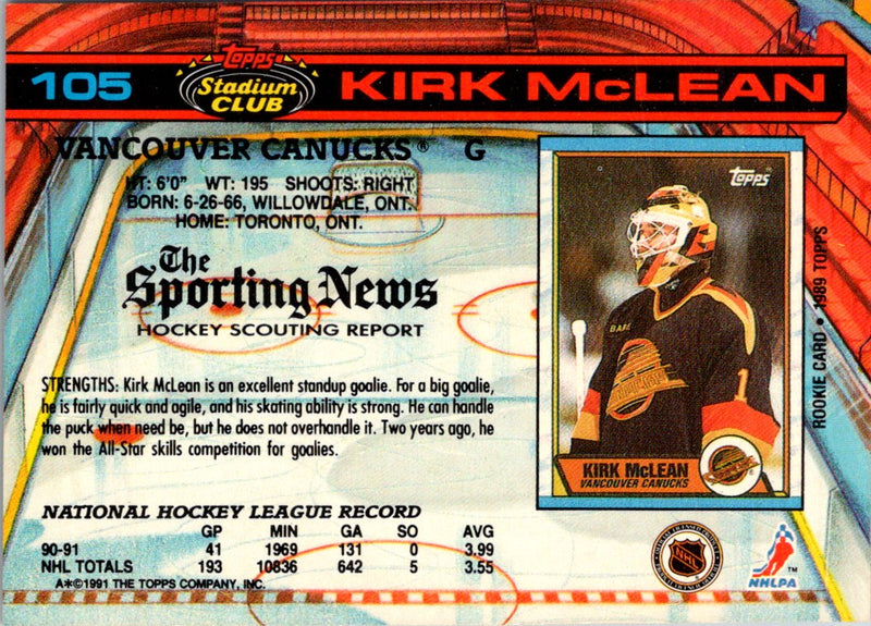 1991 Stadium Club Kirk McLean
