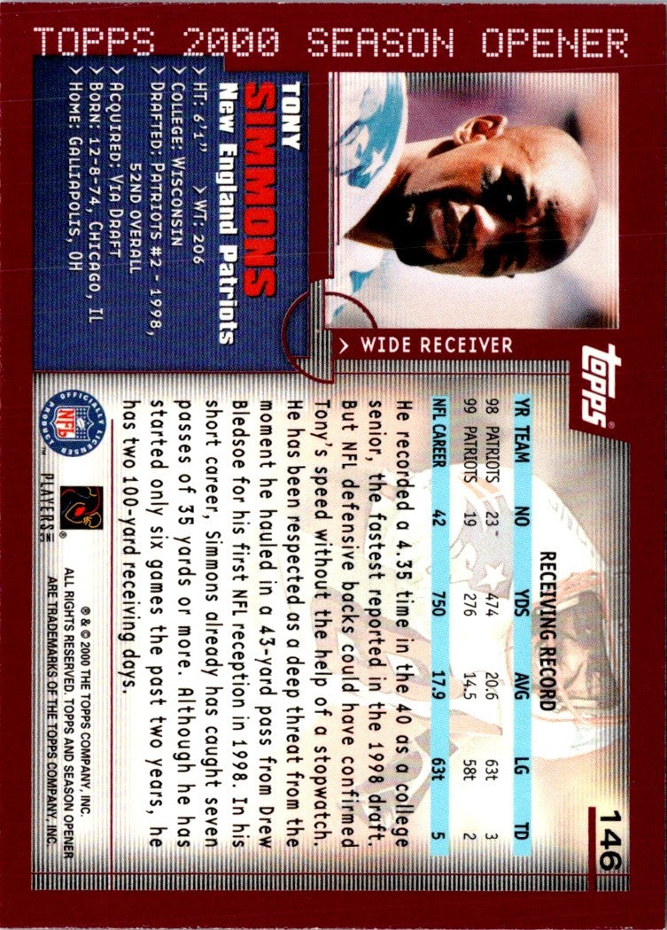 2000 Topps Season Opener Tony Simmons