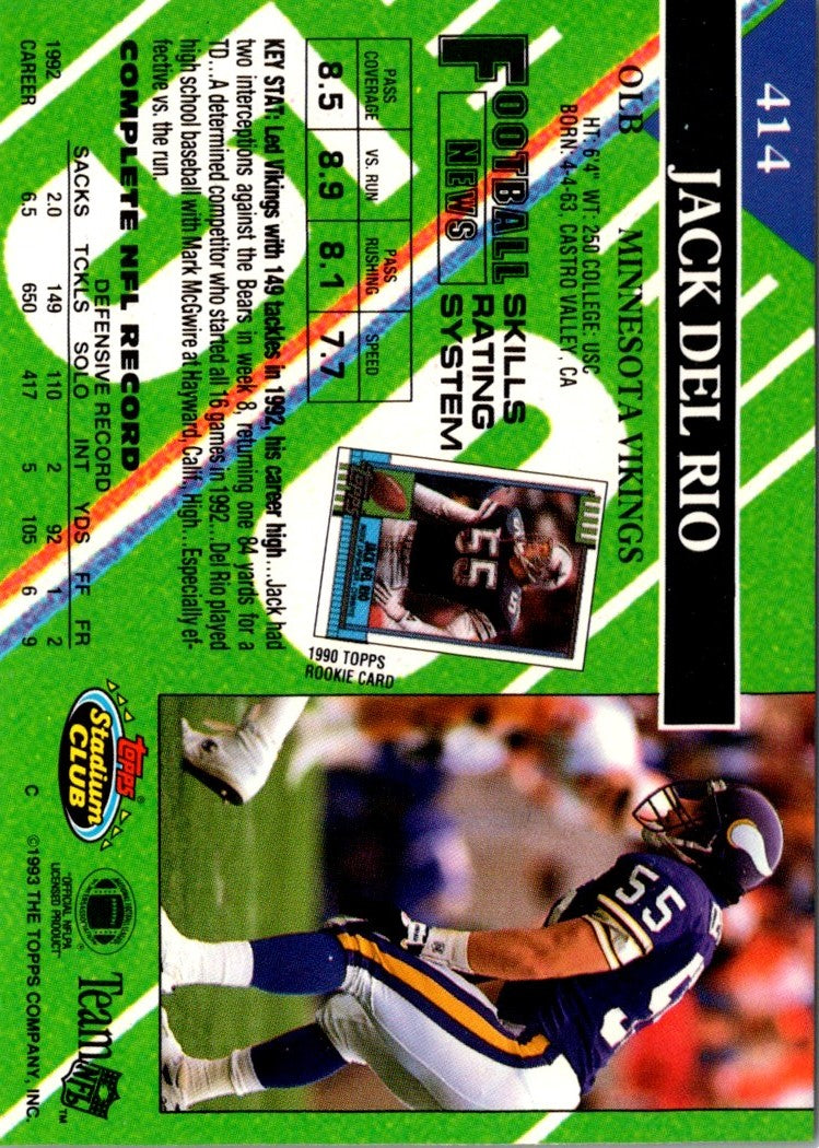 1993 Stadium Club Super Teams Bowl Jack Del Rio
