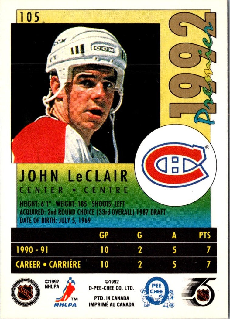 1991 O-Pee-Chee Premier John LeClair