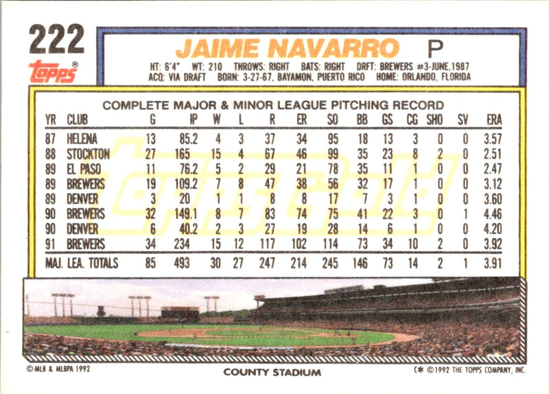 1992 Topps Jaime Navarro