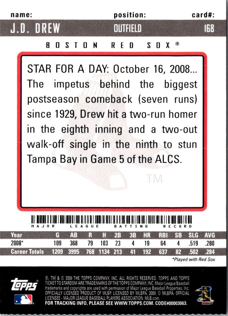 2009 Topps Ticket to Stardom Blue J.D. Drew