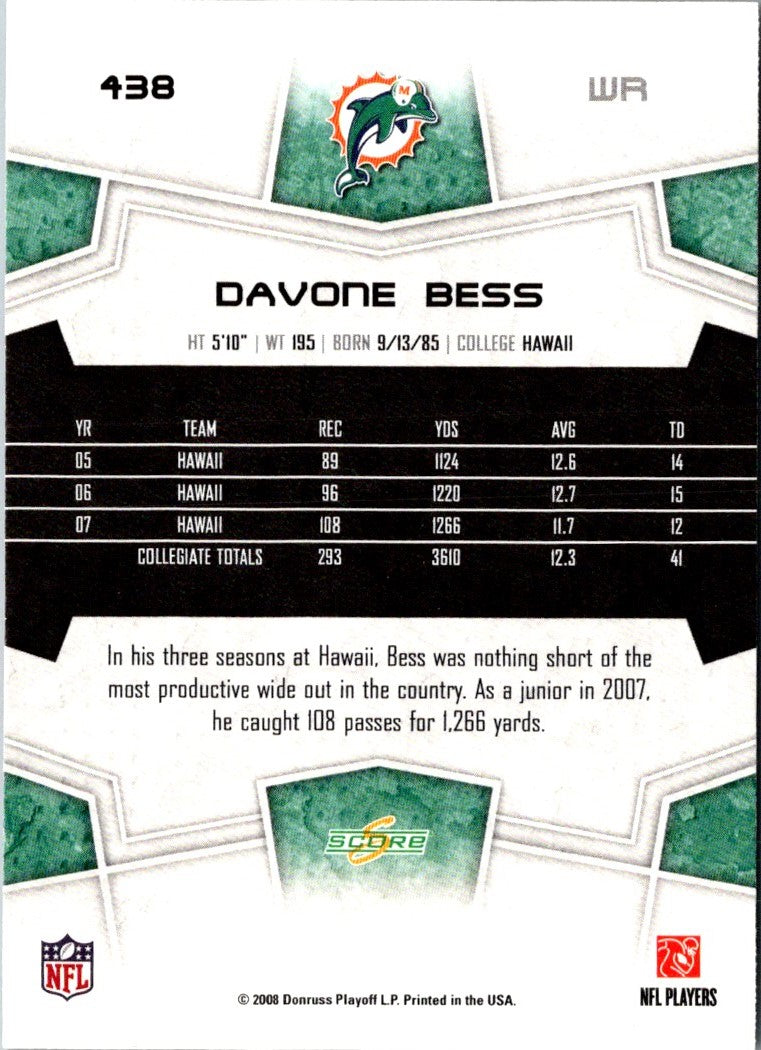 2008 Score Super Bowl XLIII Davone Bess