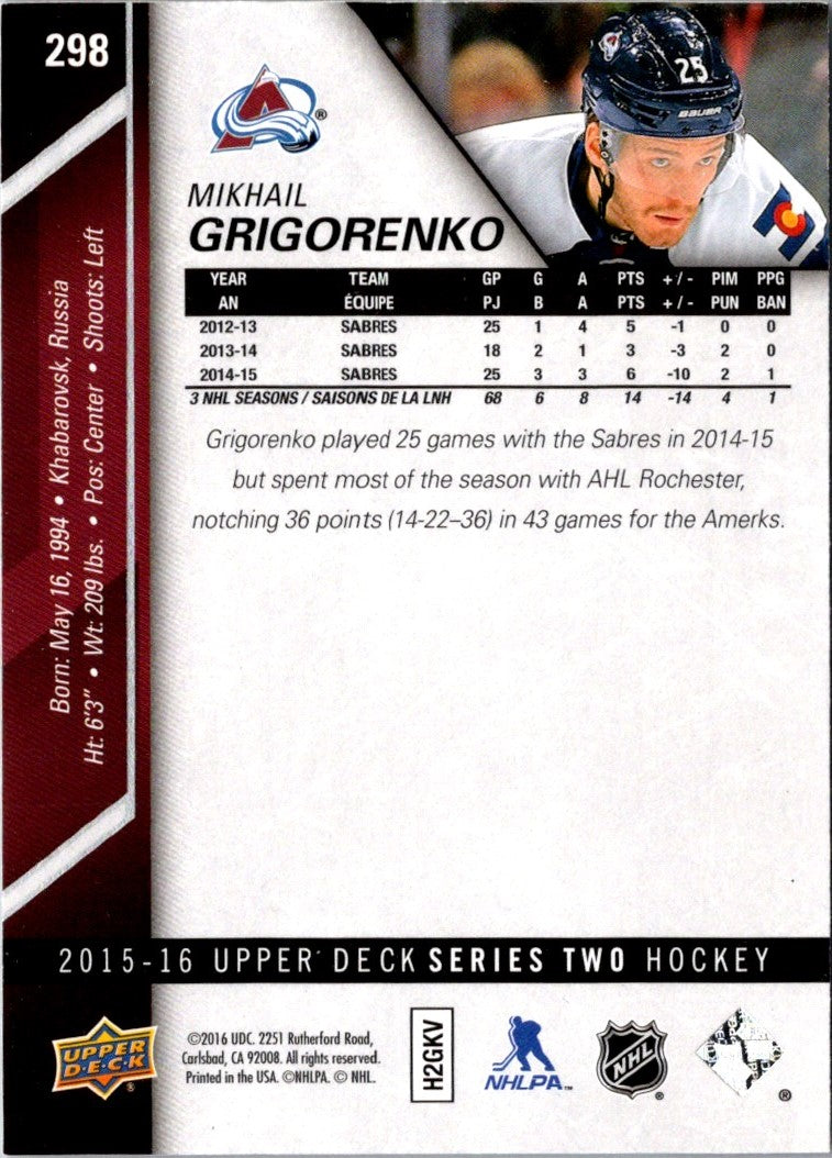 2015 Upper Deck Mikhail Grigorenko