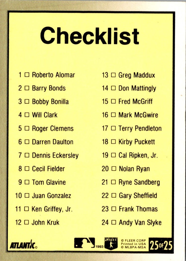 1993 Fleer Atlantic Checklist 1 - 25