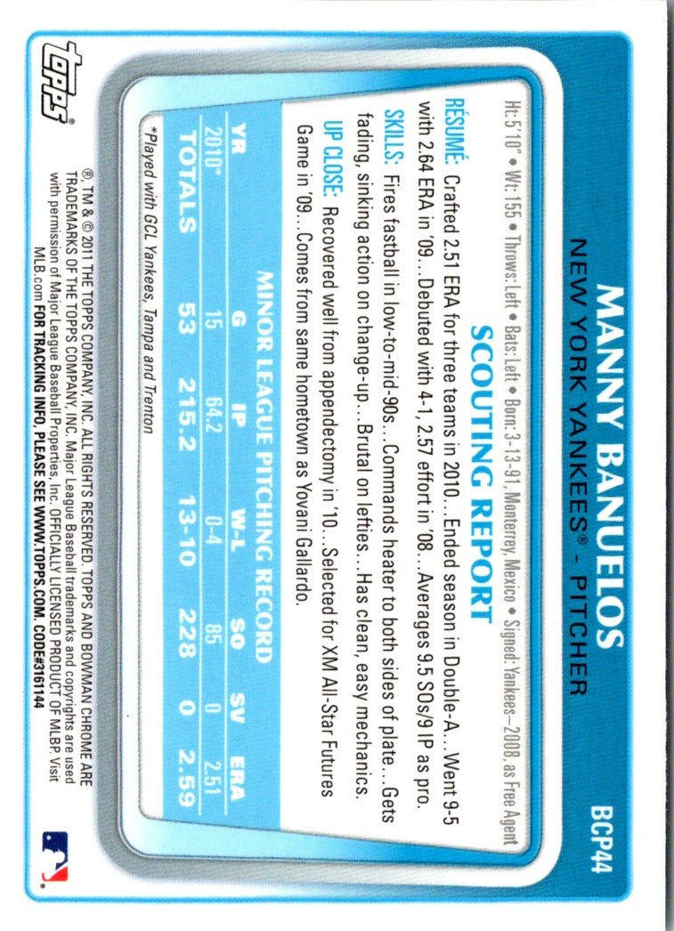 2011 Bowman Chrome Prospects Manny Banuelos