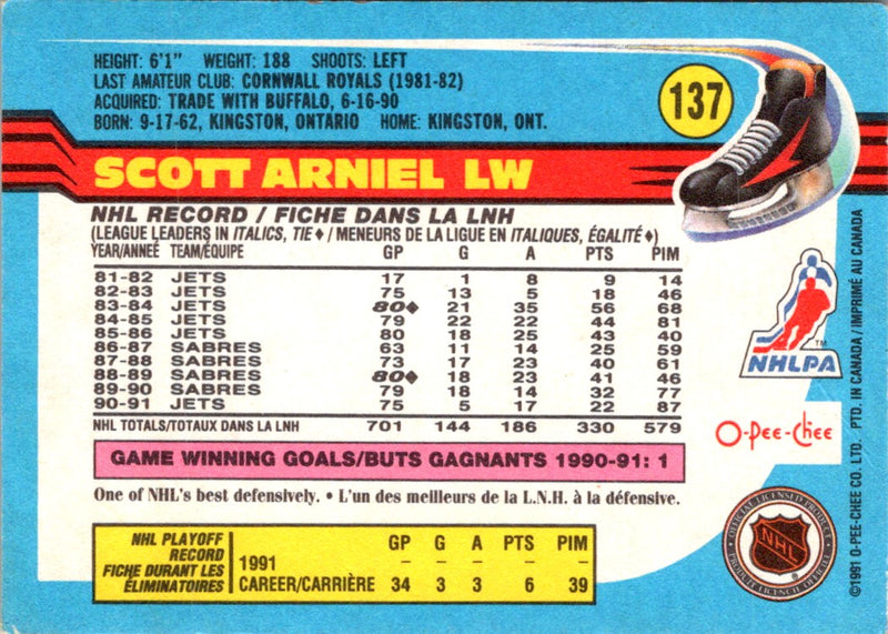 1991 O-Pee-Chee Scott Arniel