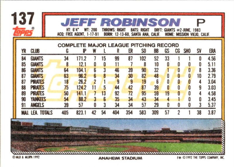 1992 Topps Jeff Robinson