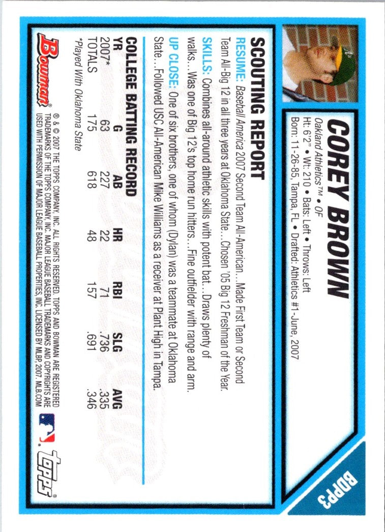 2007 Bowman Draft Picks & Prospects Chrome Corey Brown
