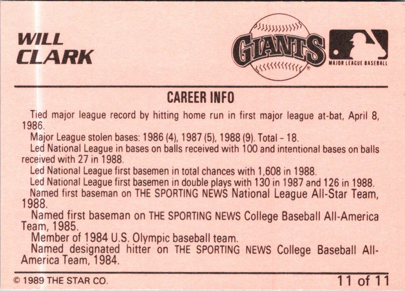 1989 Star Kevin Mitchell / Will Clark Will Clark