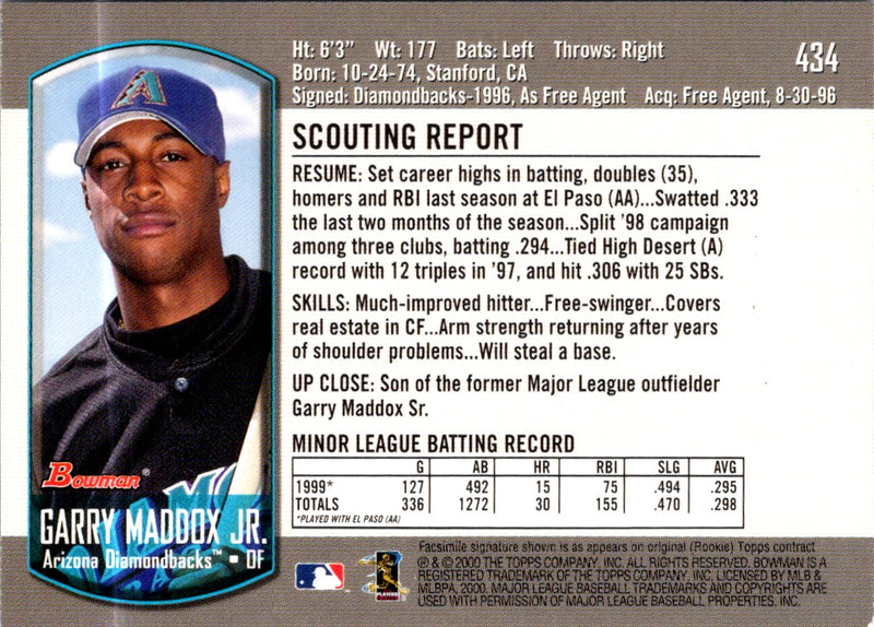 2000 Bowman Garry Maddox Jr.