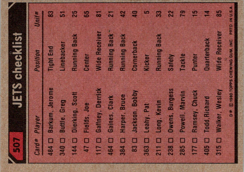 1980 Topps Clark Gaines/Wesley Walker/Burgess Owens/Joe Klecko