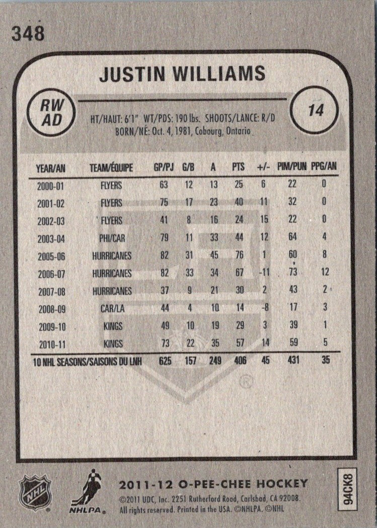 2011 O-Pee-Chee Justin Williams