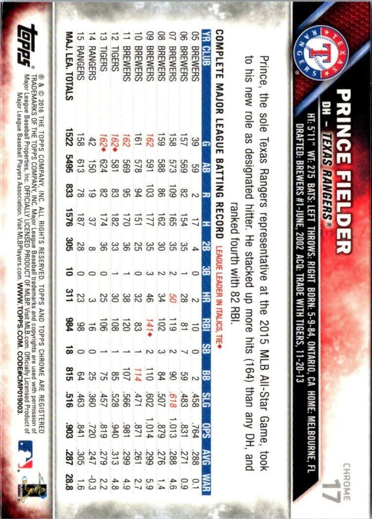 2016 Topps Chrome Prince Fielder