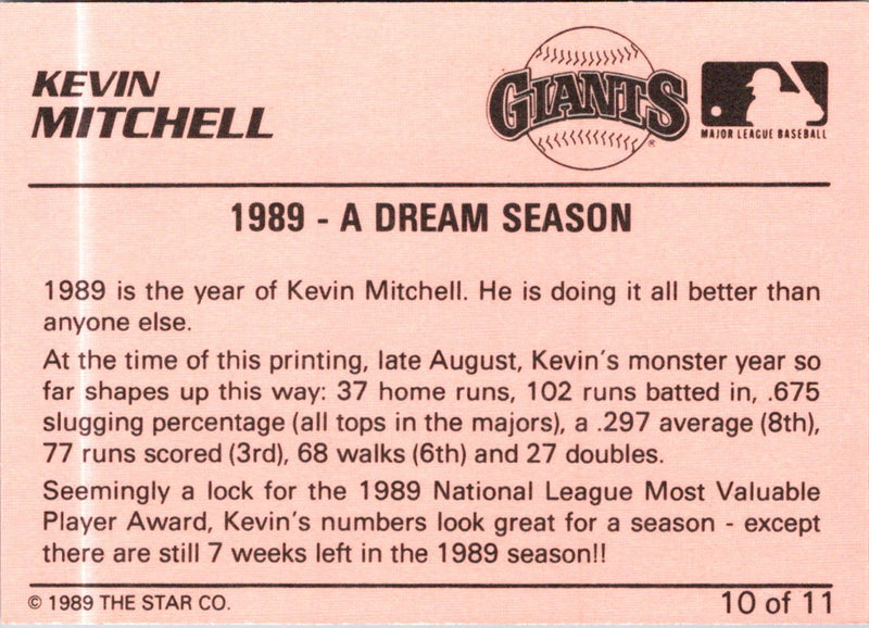 1989 Star Kevin Mitchell / Will Clark Kevin Mitchell