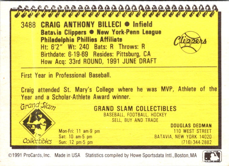 1991 ProCards Craig Billeci