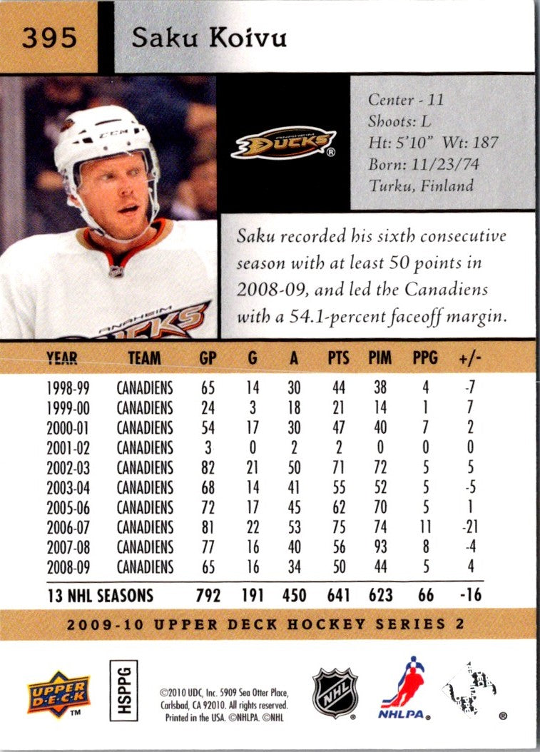 2009 Upper Deck Saku Koivu