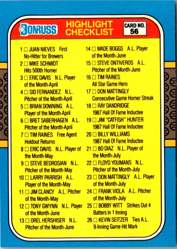 1987 Donruss Highlights Checklist 1-56 #56