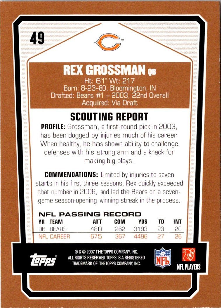 2007 Topps Draft Picks & Prospects Rex Grossman
