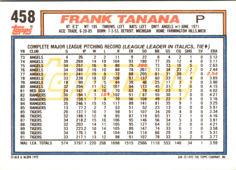 1992 Topps Frank Tanana