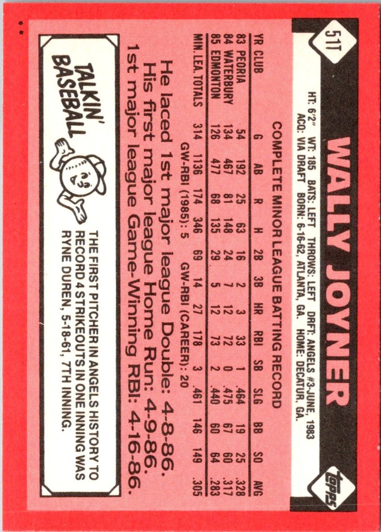 1986 Topps Traded Wally Joyner