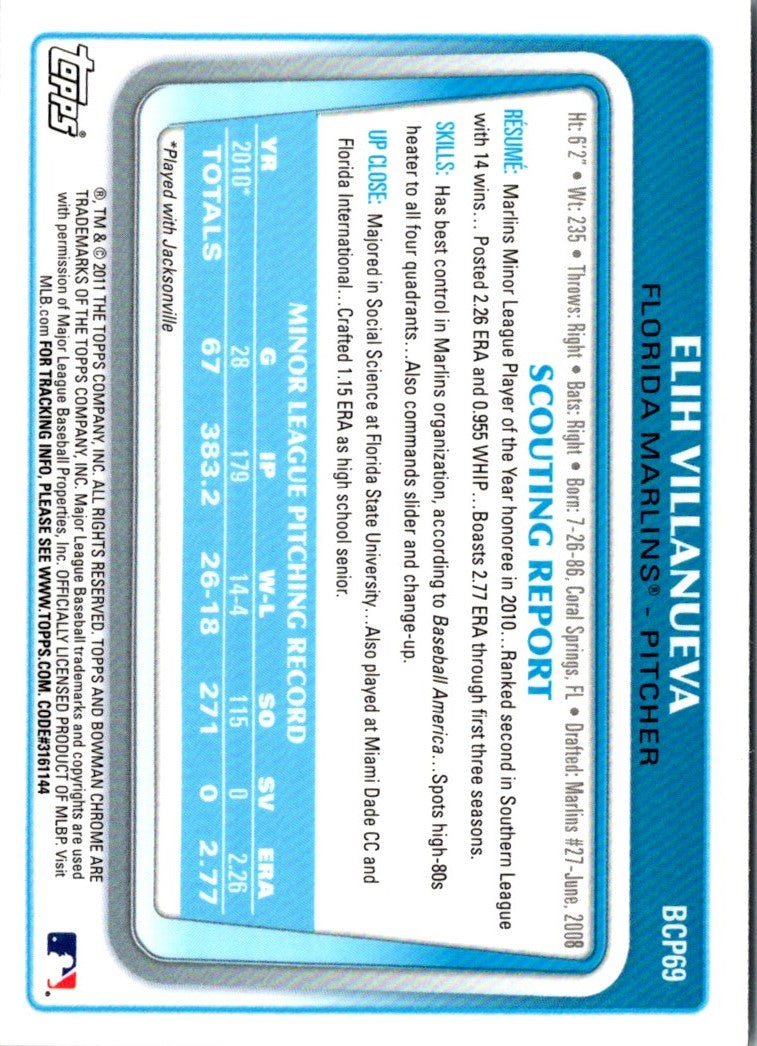 2011 Bowman Chrome Prospects Elih Villanueva