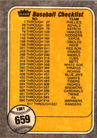 1981 Fleer Checklist: Special Cards/Teams #659B