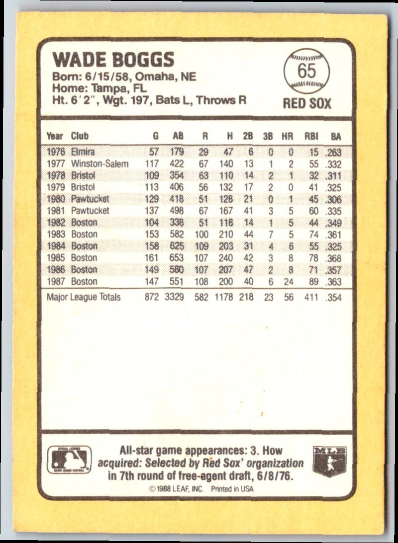 1988 Donruss Baseball's Best Wade Boggs