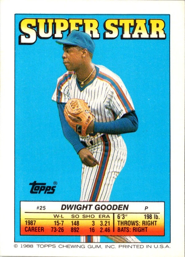 1988 Topps Stickers Super Star Backs Dwight Gooden #25
