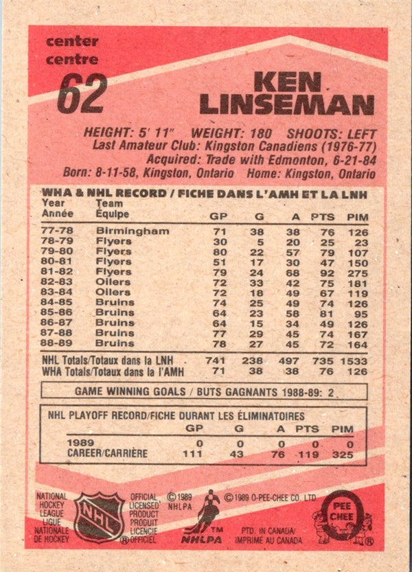 1989 O-Pee-Chee Ken Linseman #62