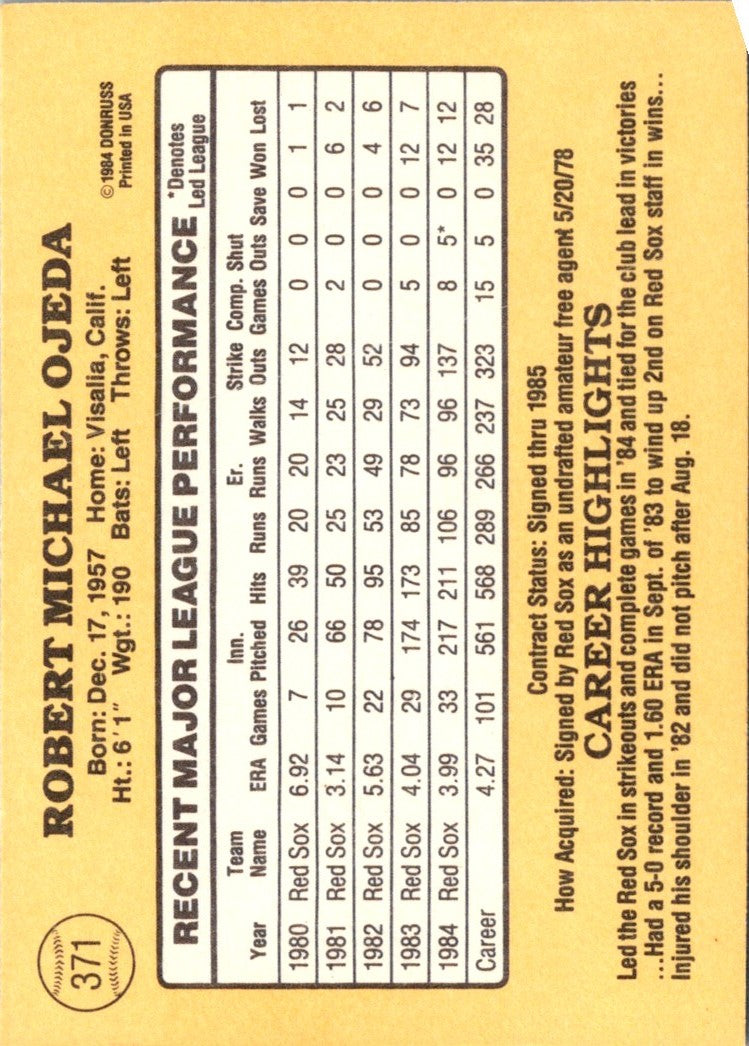 1985 Donruss Bob Ojeda