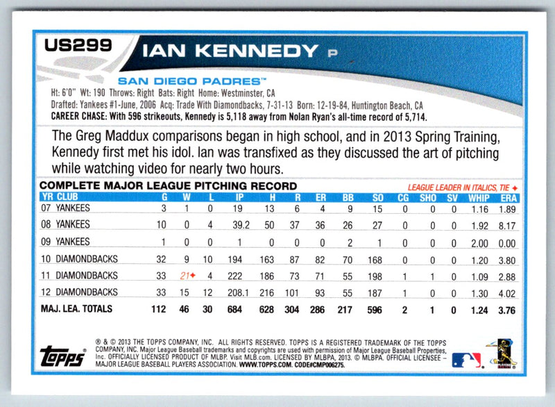 2013 Topps Update Ian Kennedy