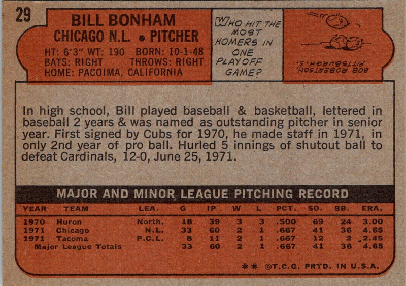 1972 O-Pee-Chee Bill Bonham