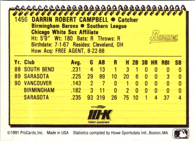 1991 ProCards Darrin Campbell