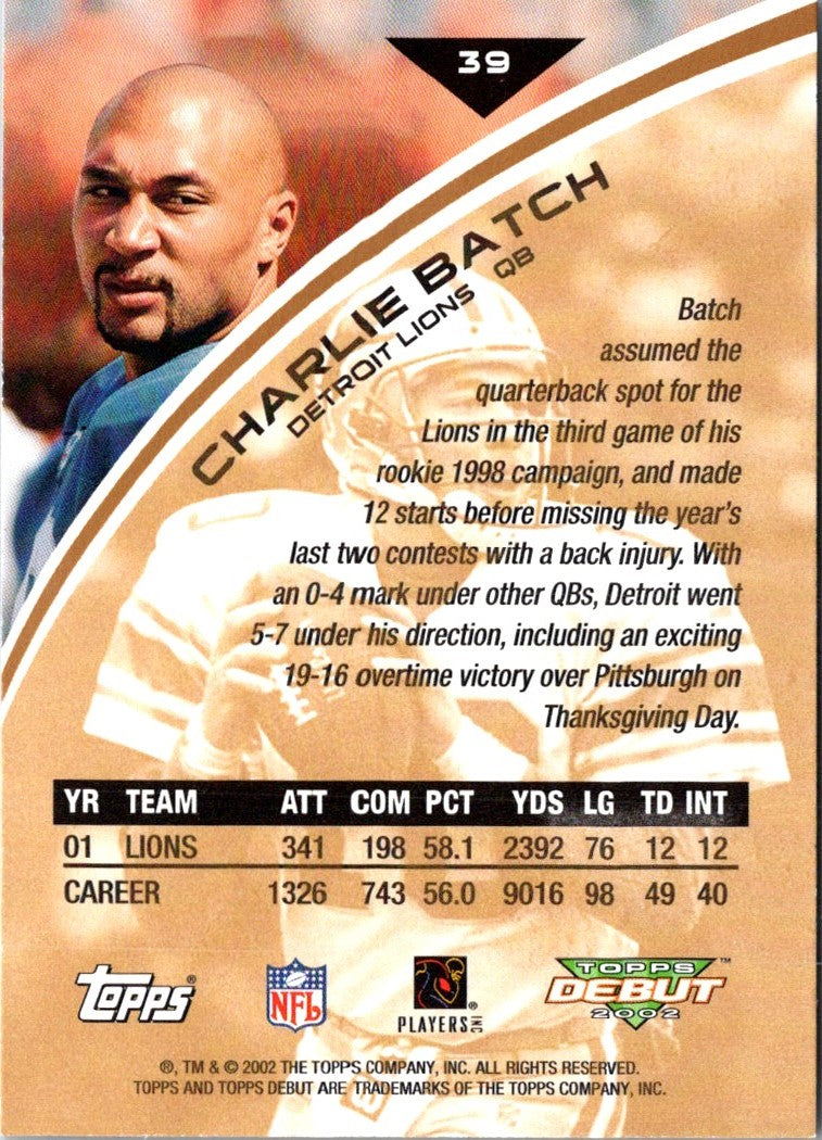 2002 Topps Debut Charlie Batch