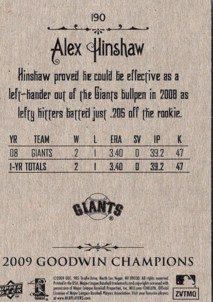 2009 Upper Deck Goodwin Champions Alex Hinshaw