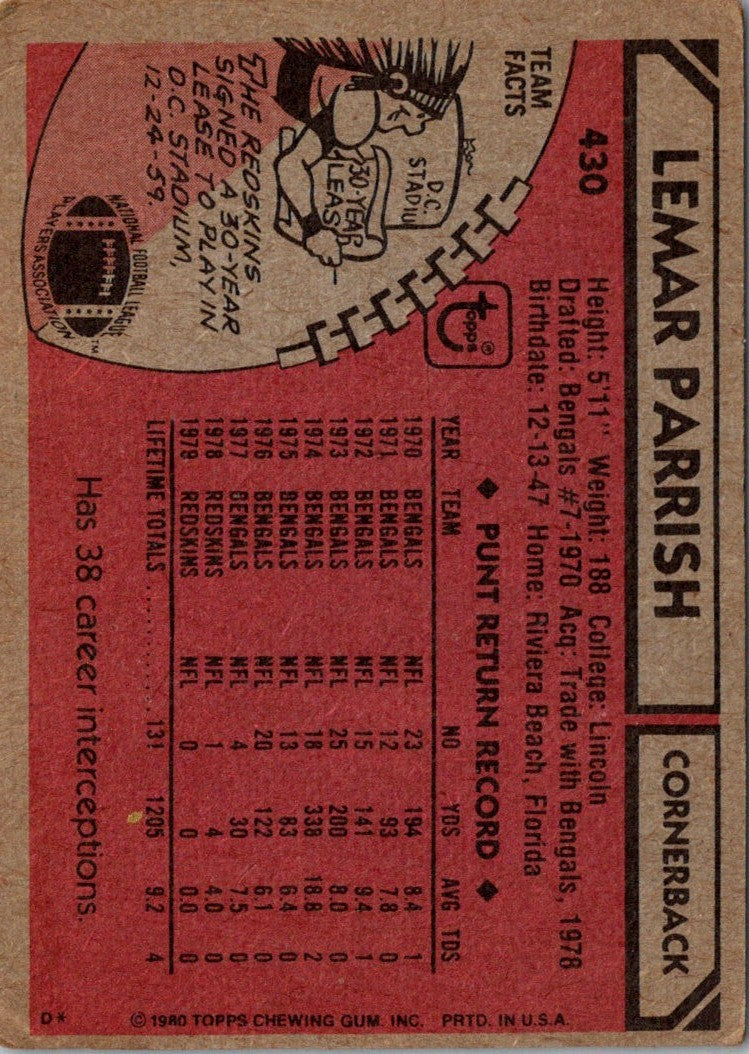 1980 Topps Lemar Parrish