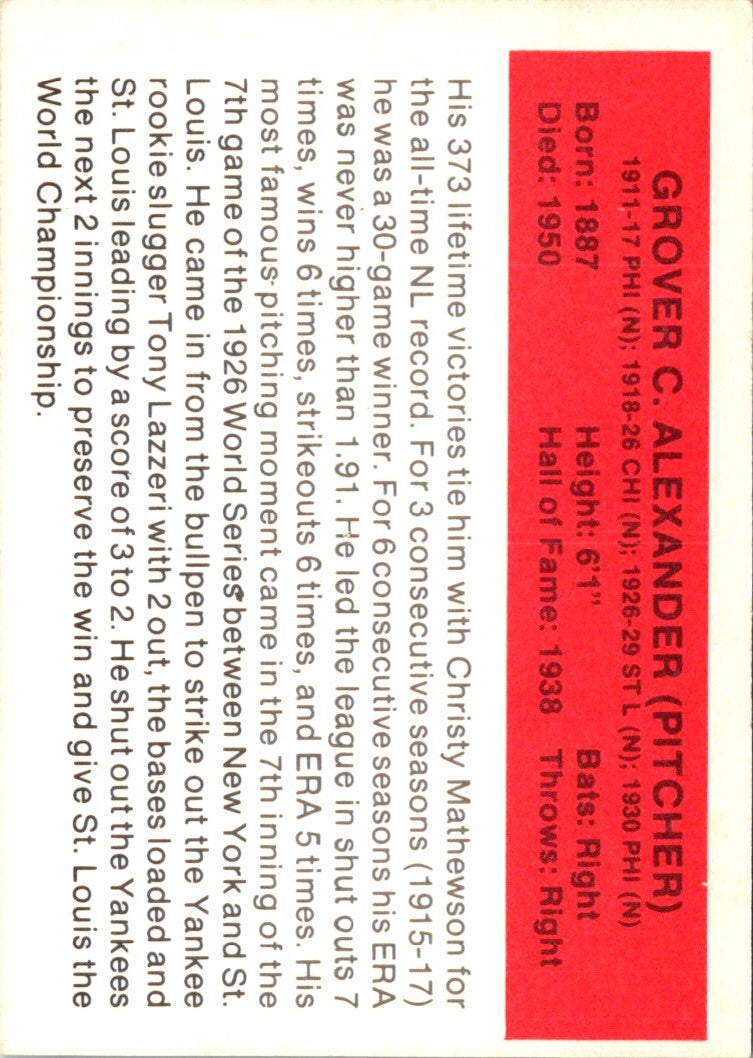 1987 Hygrade All-Time Greats Grover C. Alexander