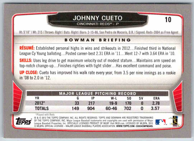 2013 Bowman Johnny Cueto