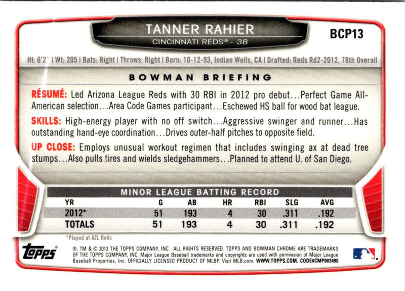 2013 Bowman Chrome Prospects Tanner Rahier