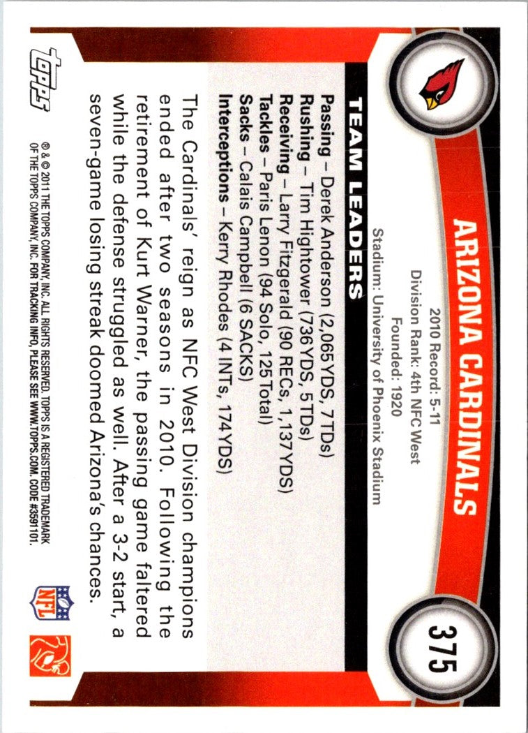 2011 Topps Arizona Cardinals (Larry Fitzgerald/Max Komar/Steve Breaston)