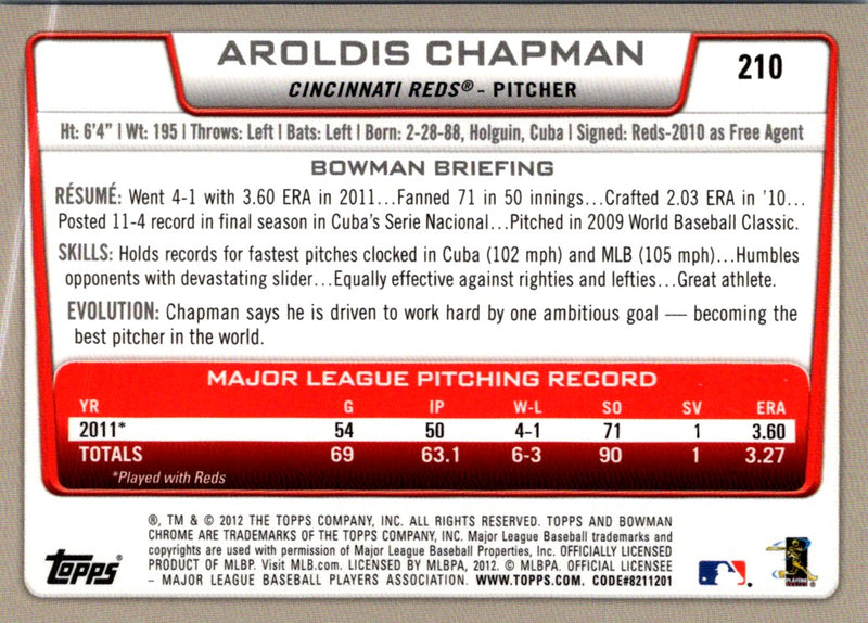 2012 Bowman Chrome Aroldis Chapman