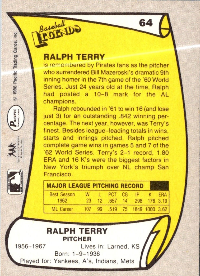 1988 Pacific Legends I Ralph Terry