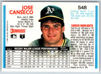 1992 Donruss Jose Canseco #548