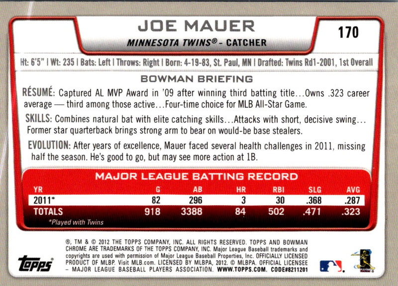 2012 Bowman Chrome Joe Mauer