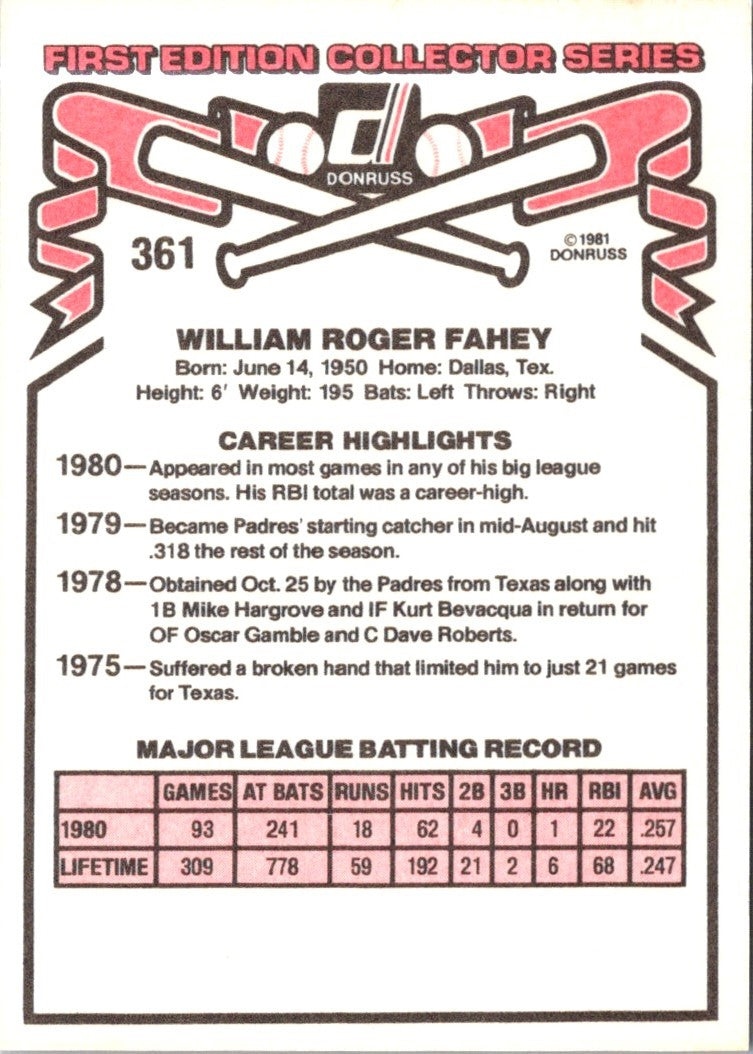 1981 Donruss Bill Fahey