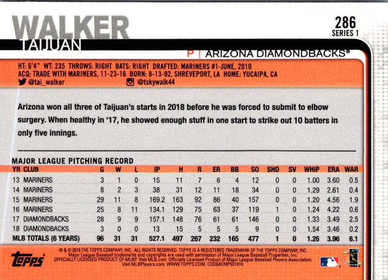 2019 Topps Taijuan Walker