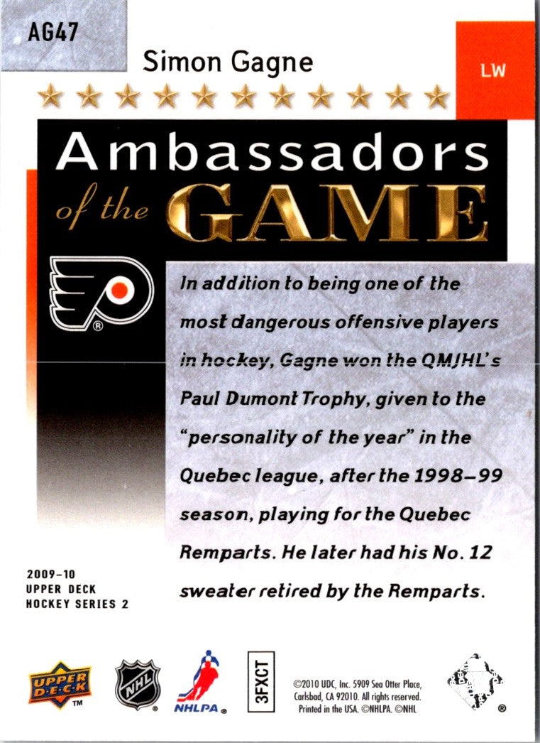 2009 Upper Deck Ambassadors of the Game Simon Gagne